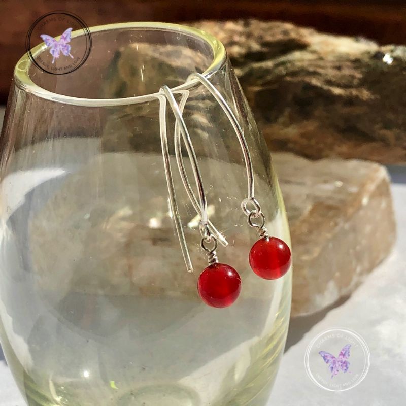 Carnelian Angled Silver Earrings